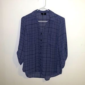 IZ BYER blue/purple plaid M quarter sleeve top
